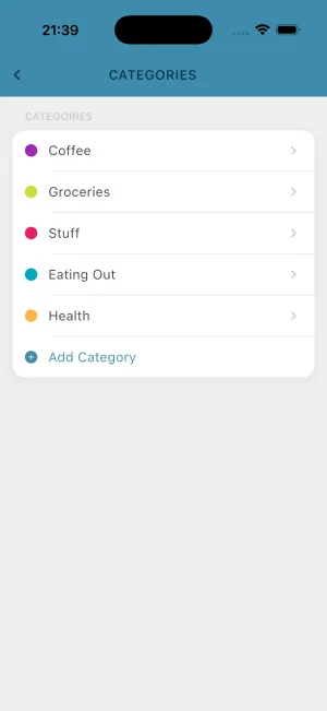 BUDGT app category breakdown showing spending by category (1 of 4)