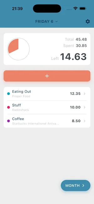 BUDGT app showing spending near limit - orange warns to slow down
